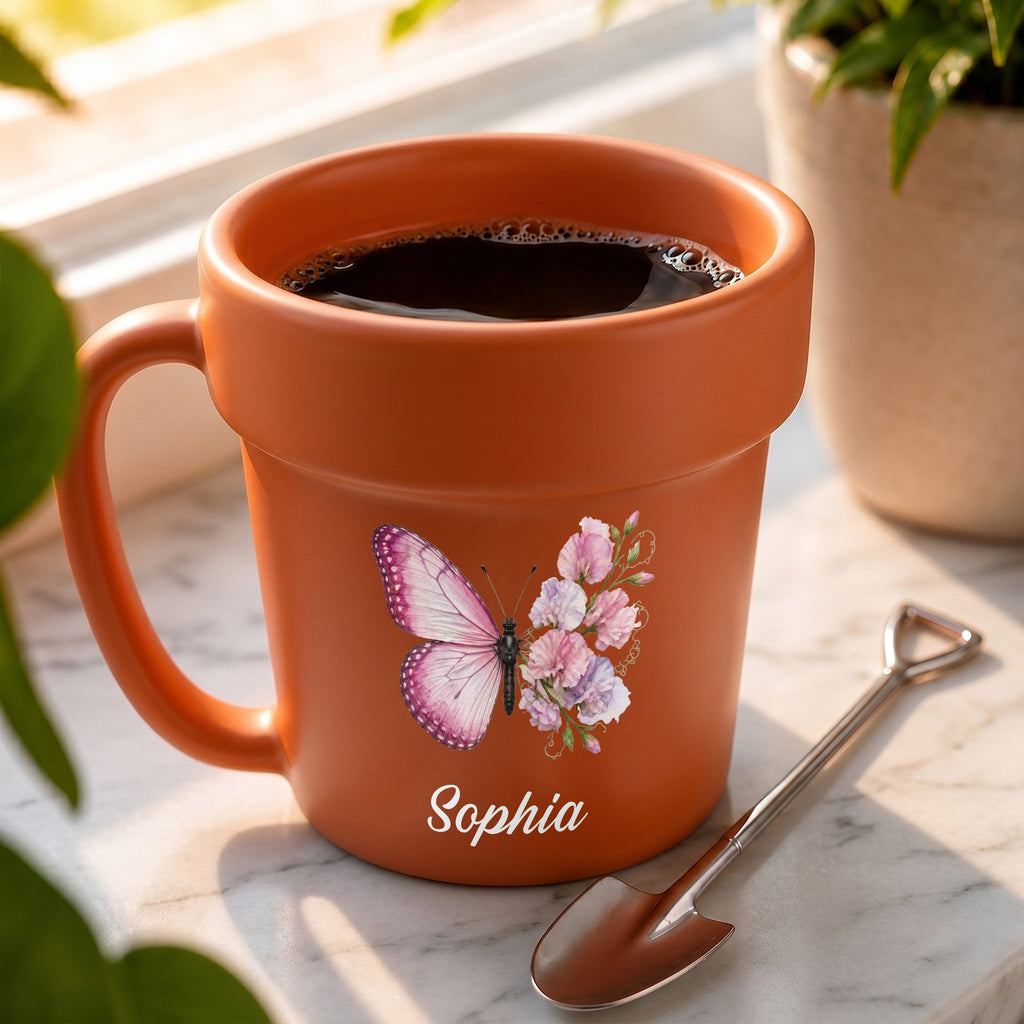 Personalized Plant Pot Ceramic Mug Custom Butterfly Gift for Her Plant Pot Ceramic Mug GradoCreations