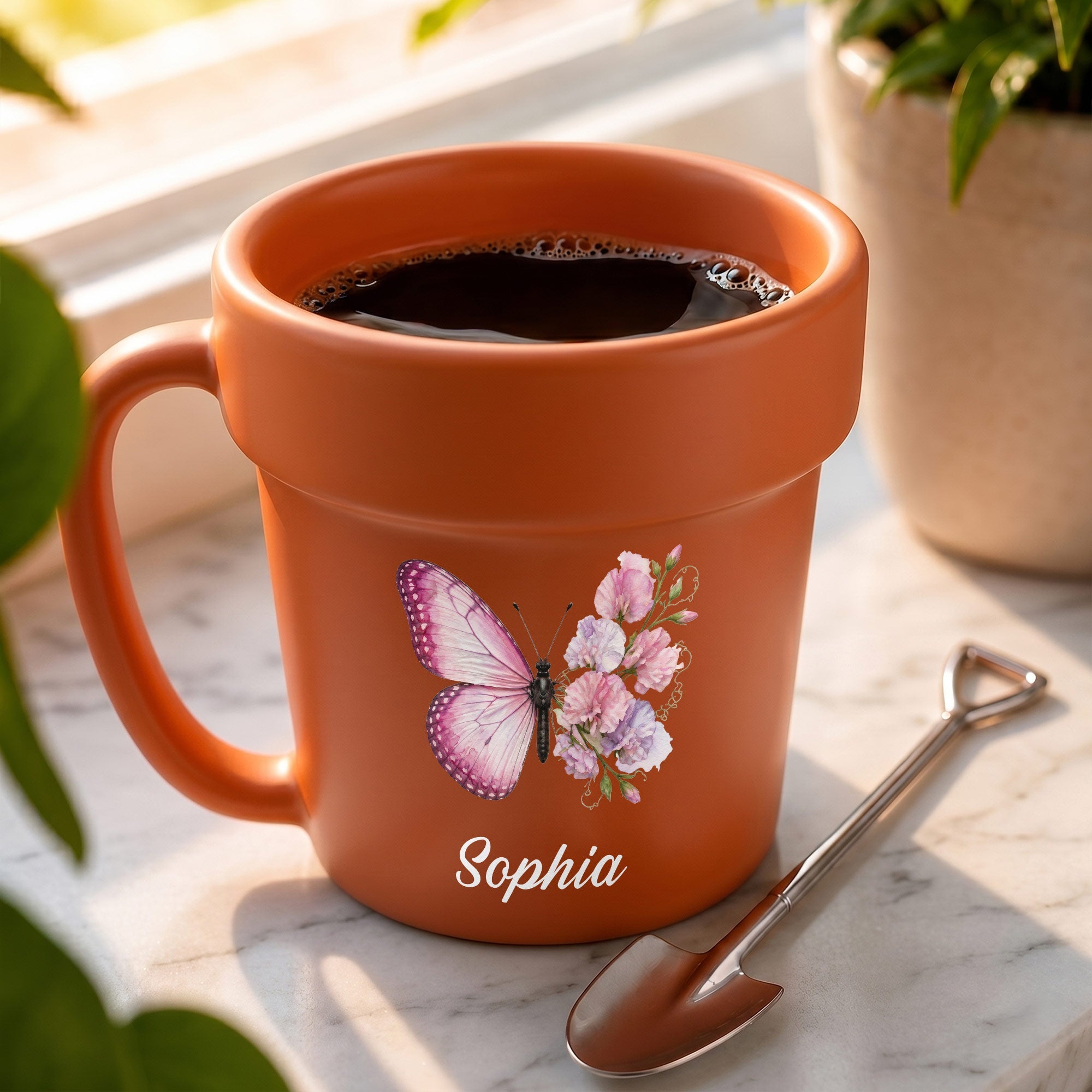 Personalized Plant Pot Ceramic Mug Custom Butterfly Gift for Her Plant Pot Ceramic Mug GradoCreations