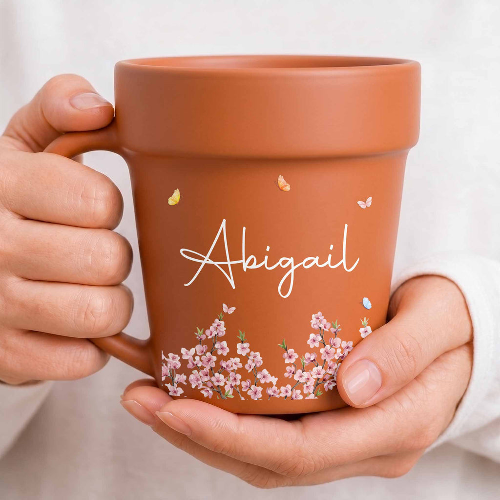 Personalized Ceramic Flower Pot Mug Custom Name Gift for Mom