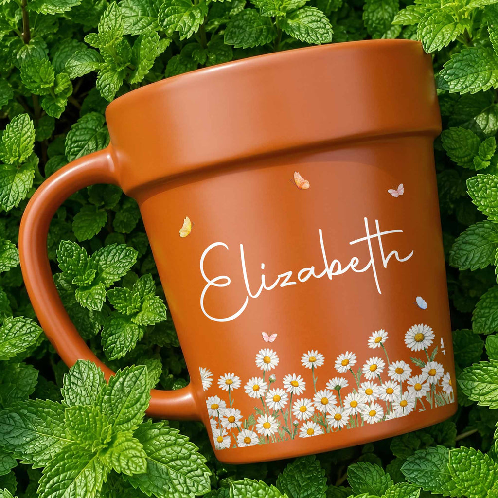 Personalized Ceramic Flower Pot Mug Custom Name Gift for Mom