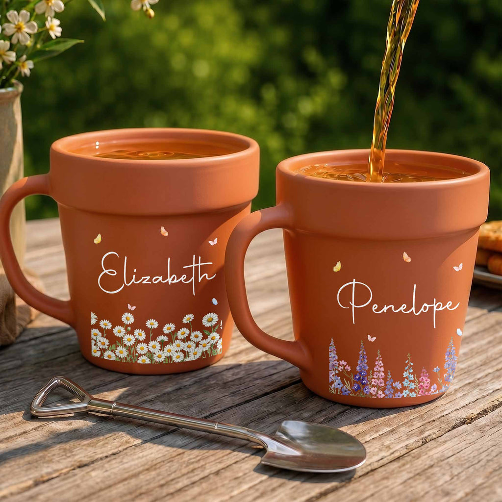 Personalized Ceramic Flower Pot Mug Custom Name Gift for Mom