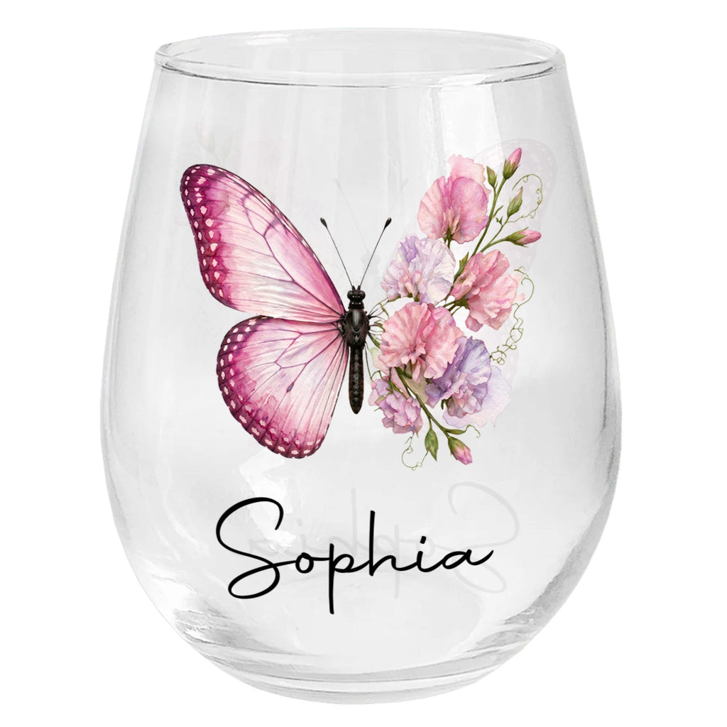 Personalized Stemless Wine Glass Custom Birth Month Flower Gift for Her Wine Glasses GradoCreations