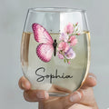 Personalized Stemless Wine Glass Custom Birth Month Flower Gift for Her Wine Glasses GradoCreations