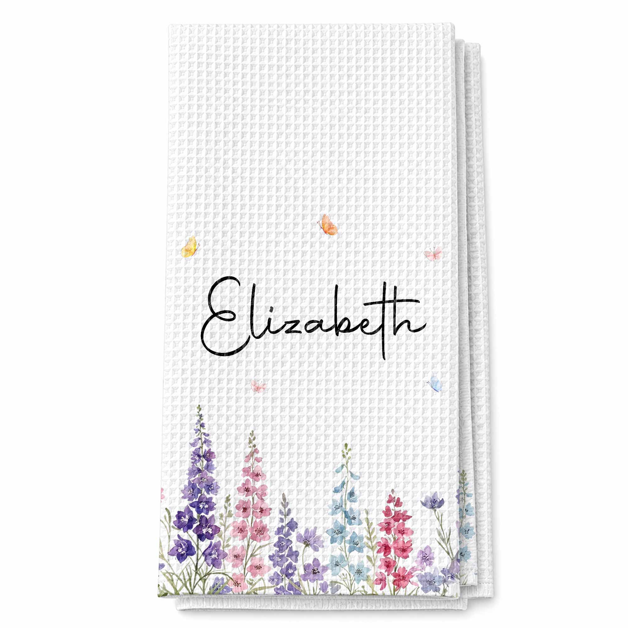 Personalized Kitchen Towel with Birth Month Flowers for Her