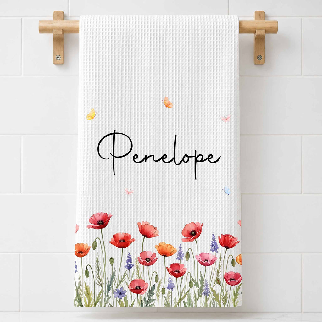 Personalized Kitchen Towel with Birth Month Flowers for Her