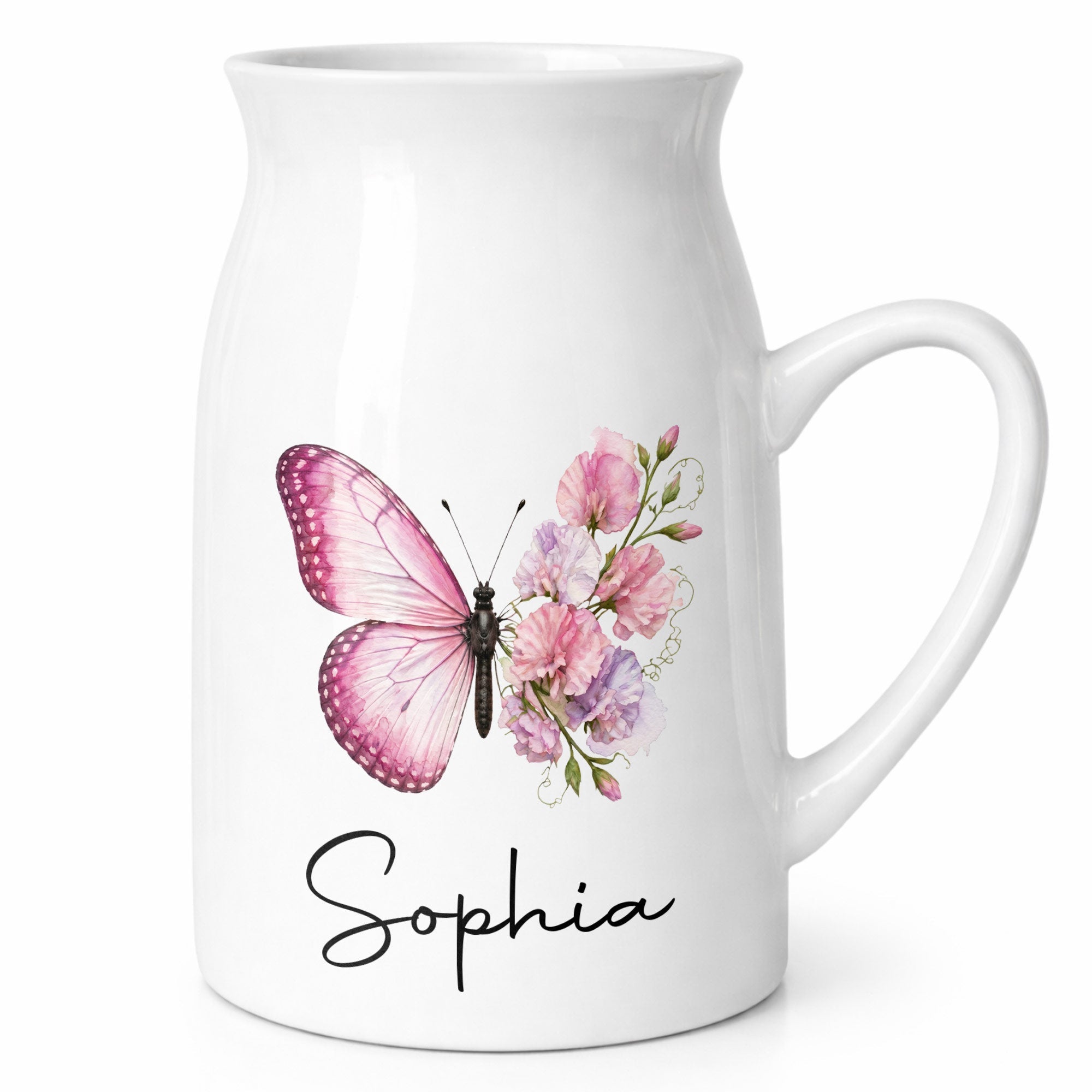 Personalized Butterfly Ceramic Flower Vase Custom Name Gift Flower Vase GradoCreations