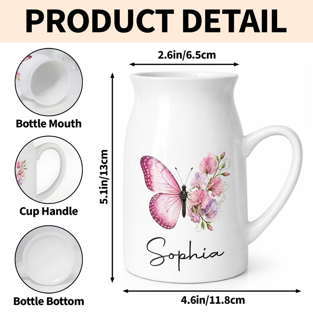Personalized Butterfly Ceramic Flower Vase Custom Name Gift Flower Vase GradoCreations
