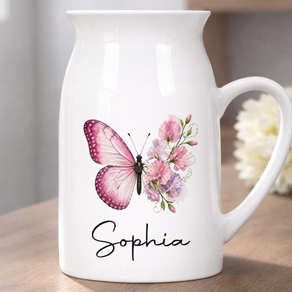 Personalized Butterfly Ceramic Flower Vase Custom Name Gift Flower Vase GradoCreations