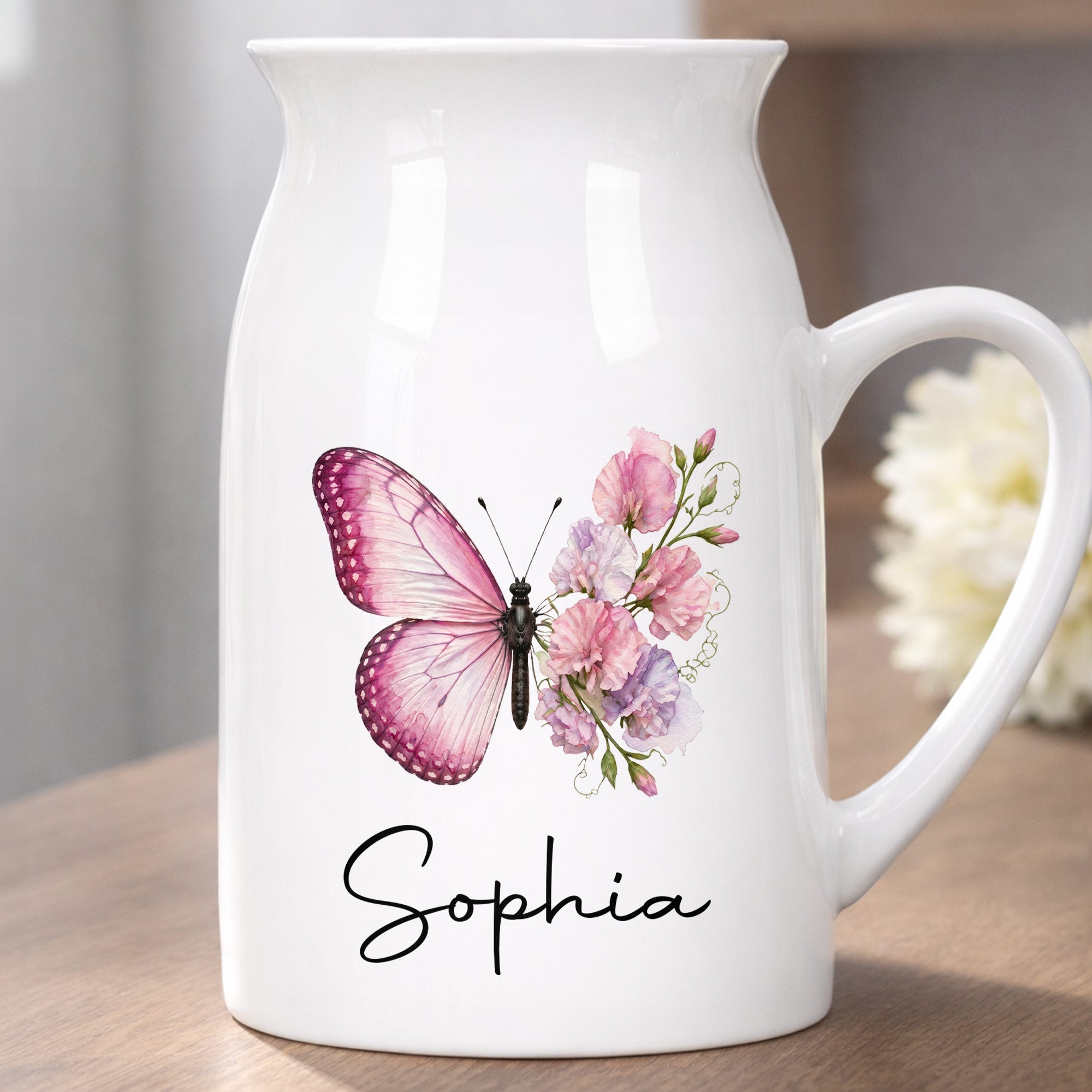 Personalized Butterfly Ceramic Flower Vase Custom Name Gift Flower Vase GradoCreations