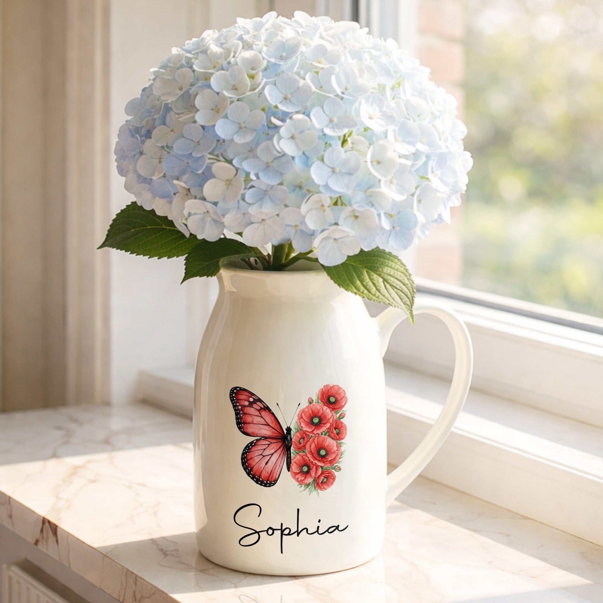 Personalized Butterfly Ceramic Flower Vase Custom Name Gift Flower Vase GradoCreations