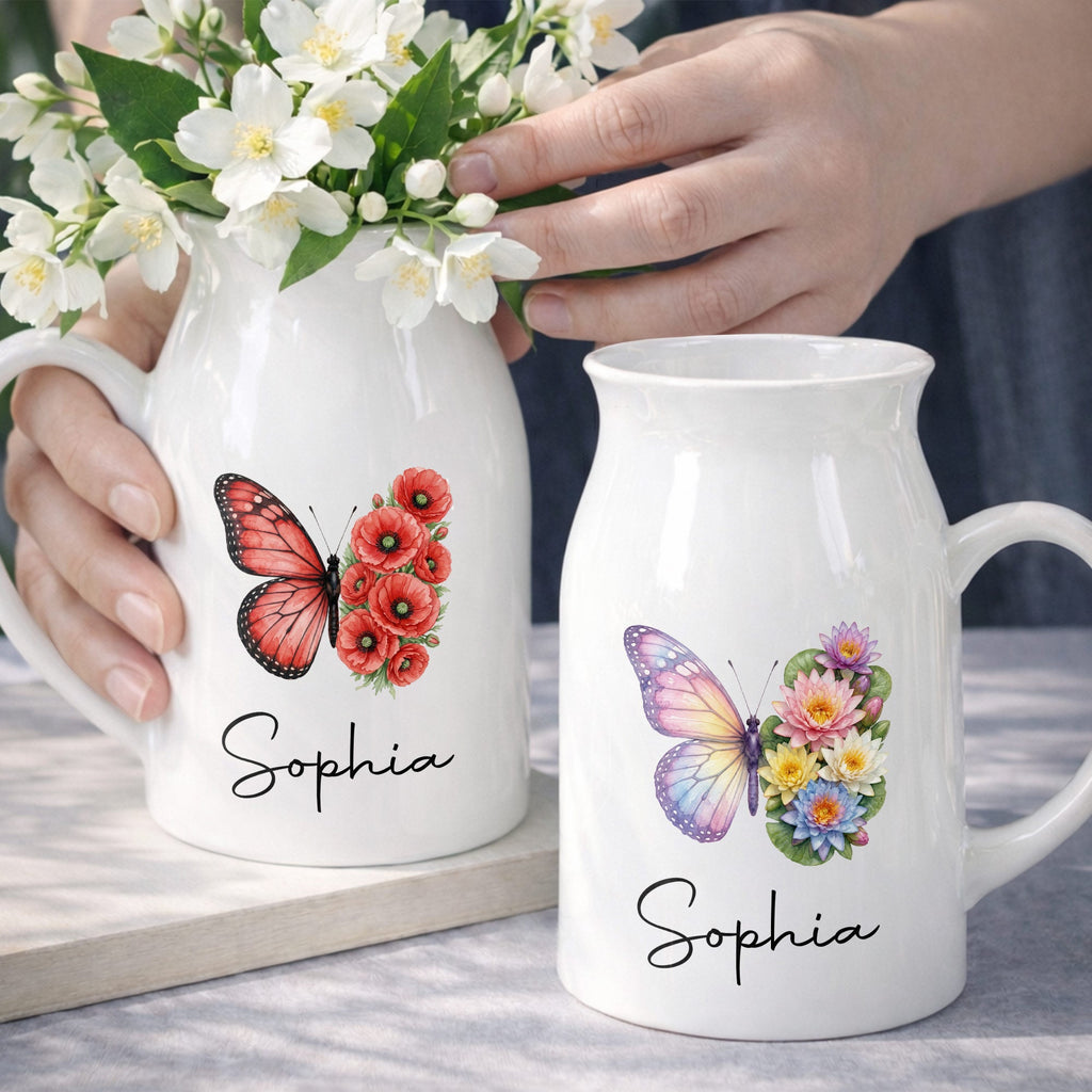 Personalized Butterfly Ceramic Flower Vase Custom Name Gift Flower Vase GradoCreations