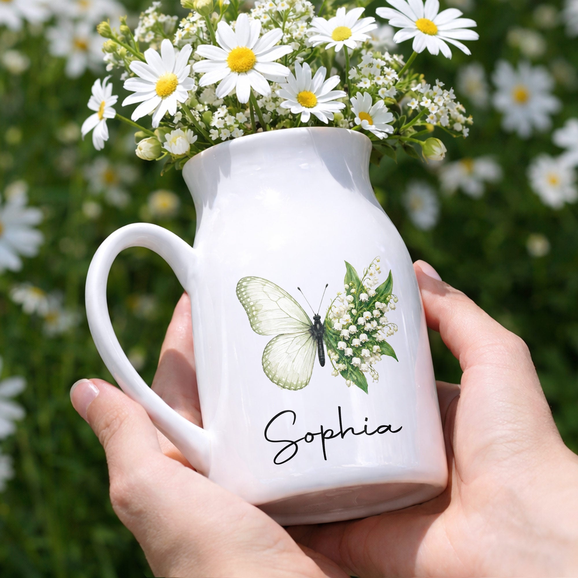 Personalized Butterfly Ceramic Flower Vase Custom Name Gift Flower Vase GradoCreations
