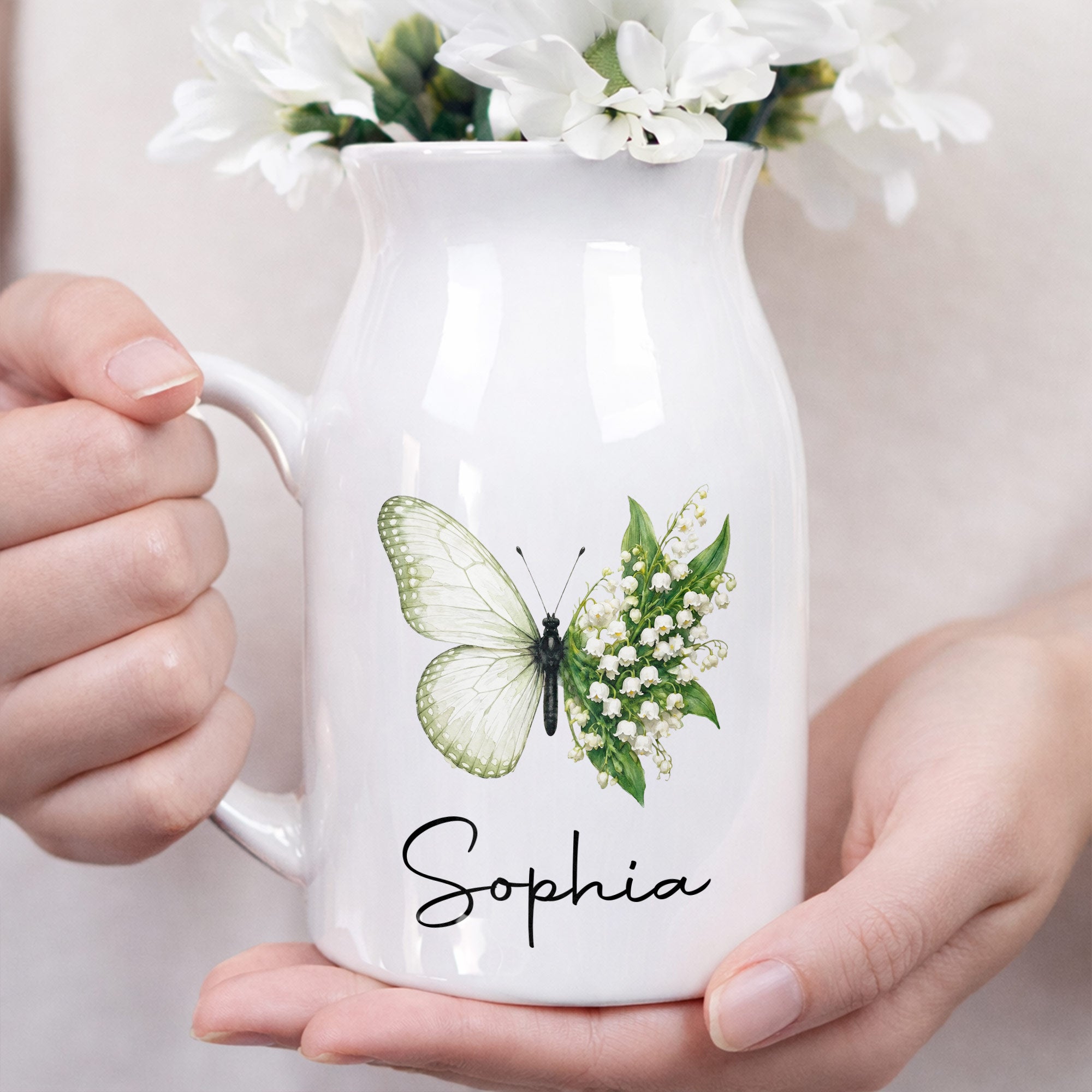 Personalized Butterfly Ceramic Flower Vase Custom Name Gift Flower Vase GradoCreations