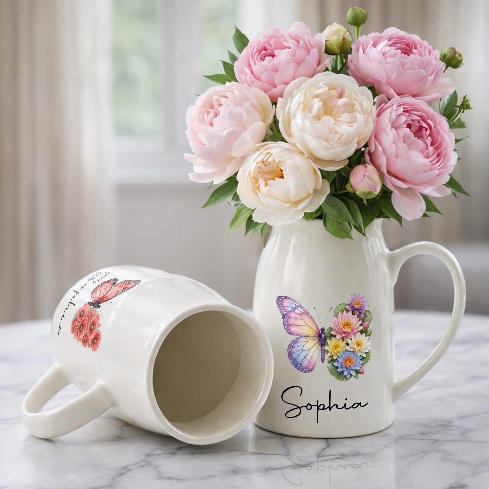 Personalized Butterfly Ceramic Flower Vase Custom Name Gift Flower Vase GradoCreations