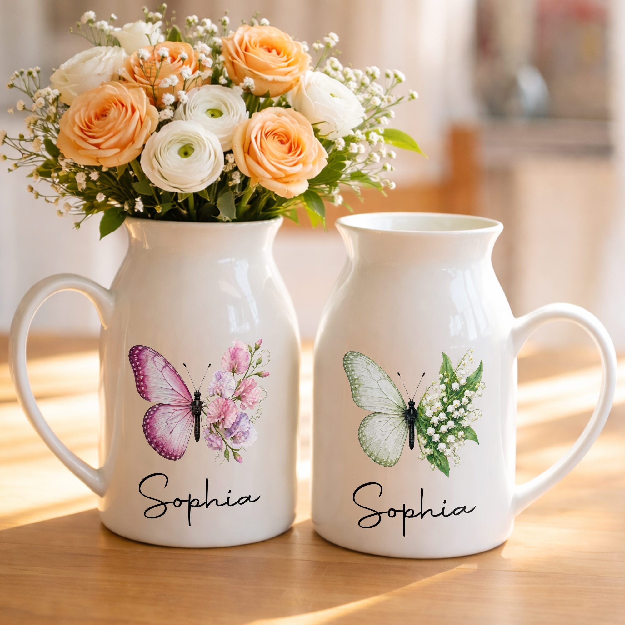 Personalized Butterfly Ceramic Flower Vase Custom Name Gift Flower Vase GradoCreations