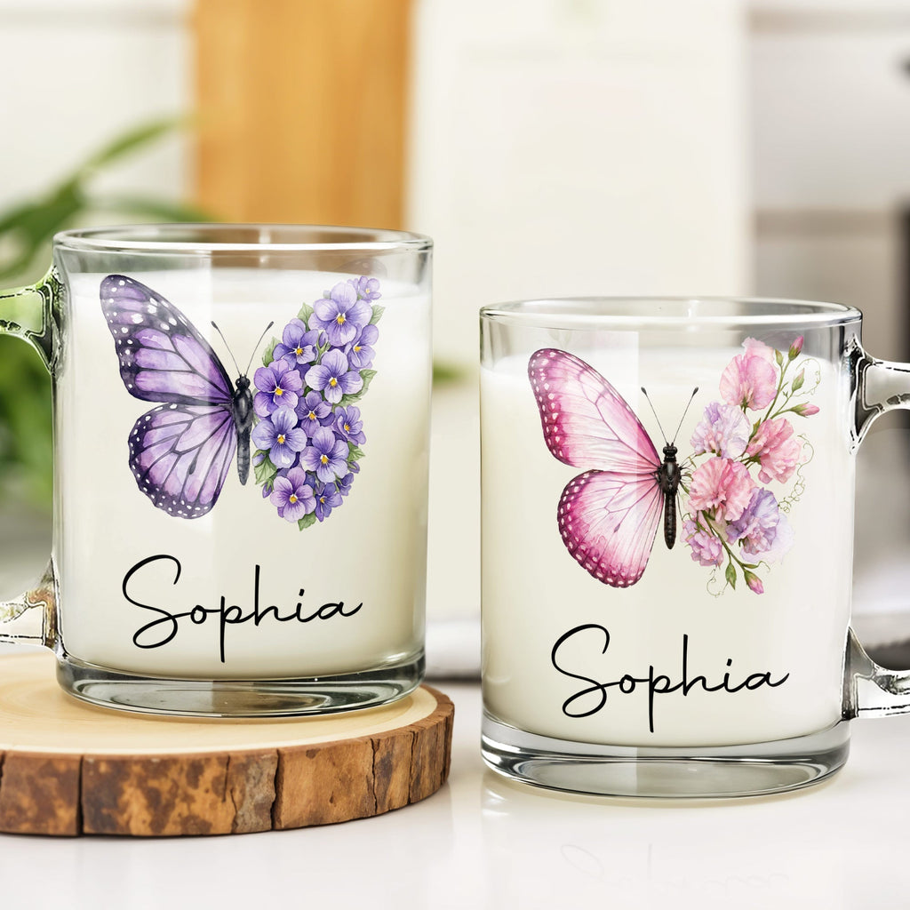 Personalized Birth Month Flowers Glass Mug Custom Gift for Her Glass Mug GradoCreations