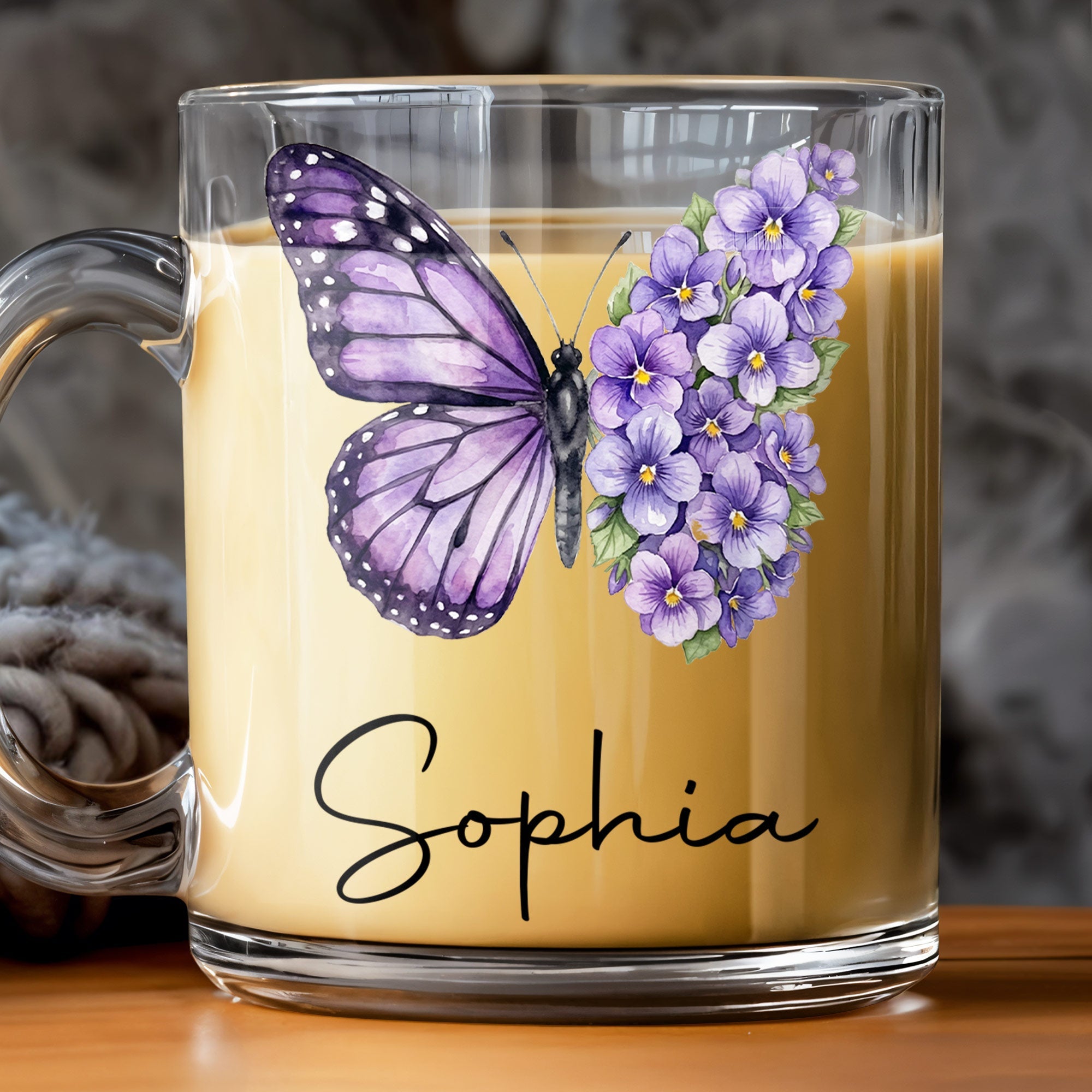 Personalized Birth Month Flowers Glass Mug Custom Gift for Her Glass Mug GradoCreations