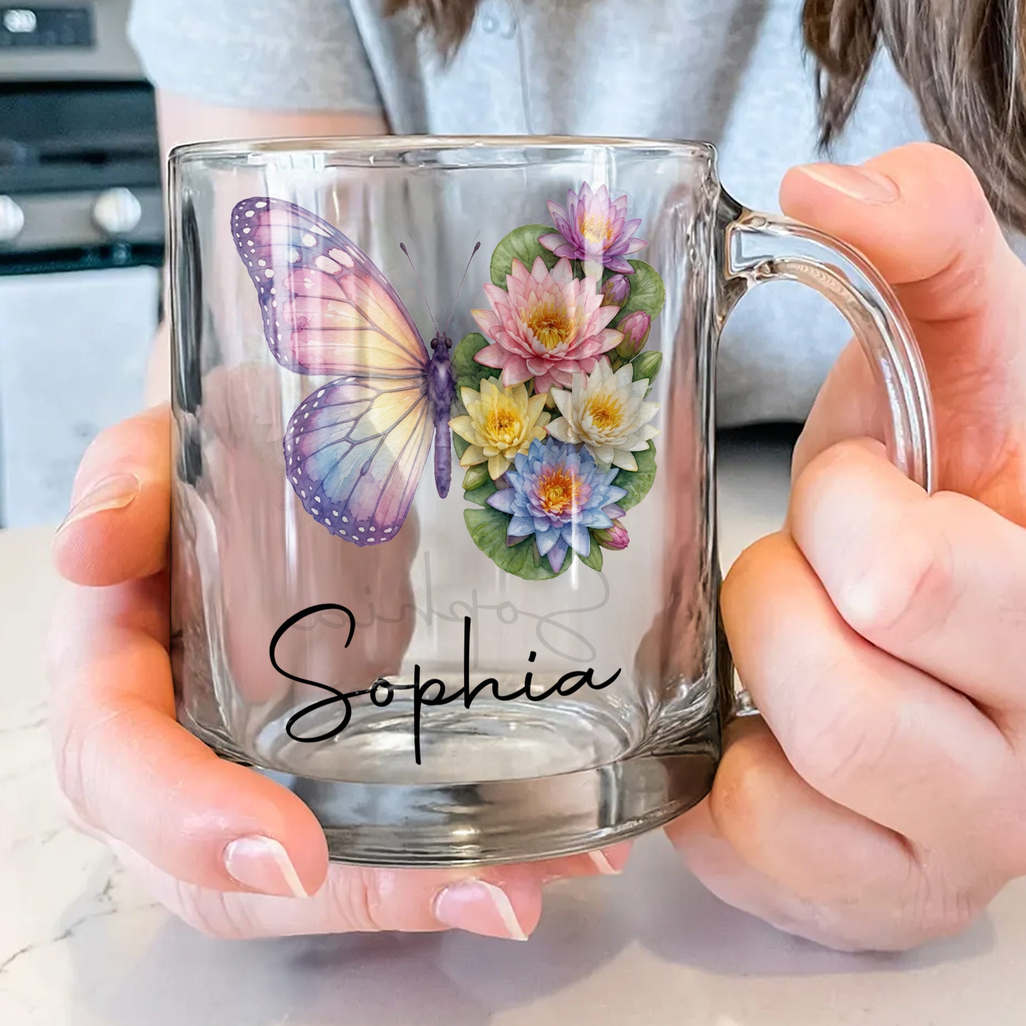 Personalized Birth Month Flowers Glass Mug Custom Gift for Her Glass Mug GradoCreations