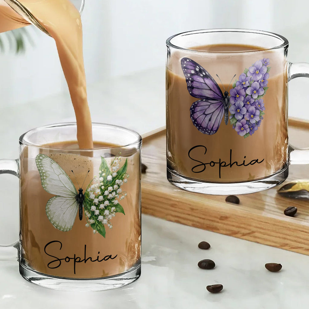 Personalized Birth Month Flowers Glass Mug Custom Gift for Her Glass Mug GradoCreations