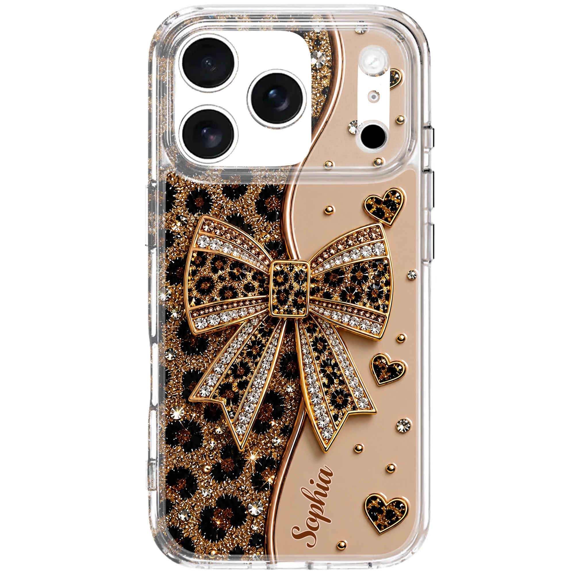 Personalized Leopard Print Clear Phone Case Custom Name Gift for Her