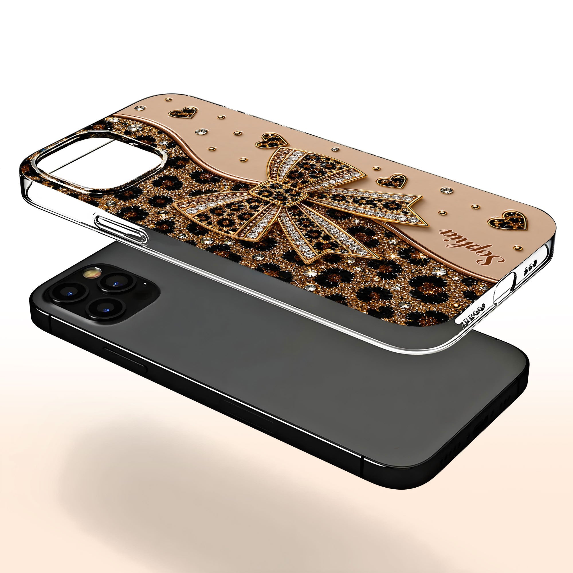Personalized Leopard Print Clear Phone Case Custom Name Gift for Her