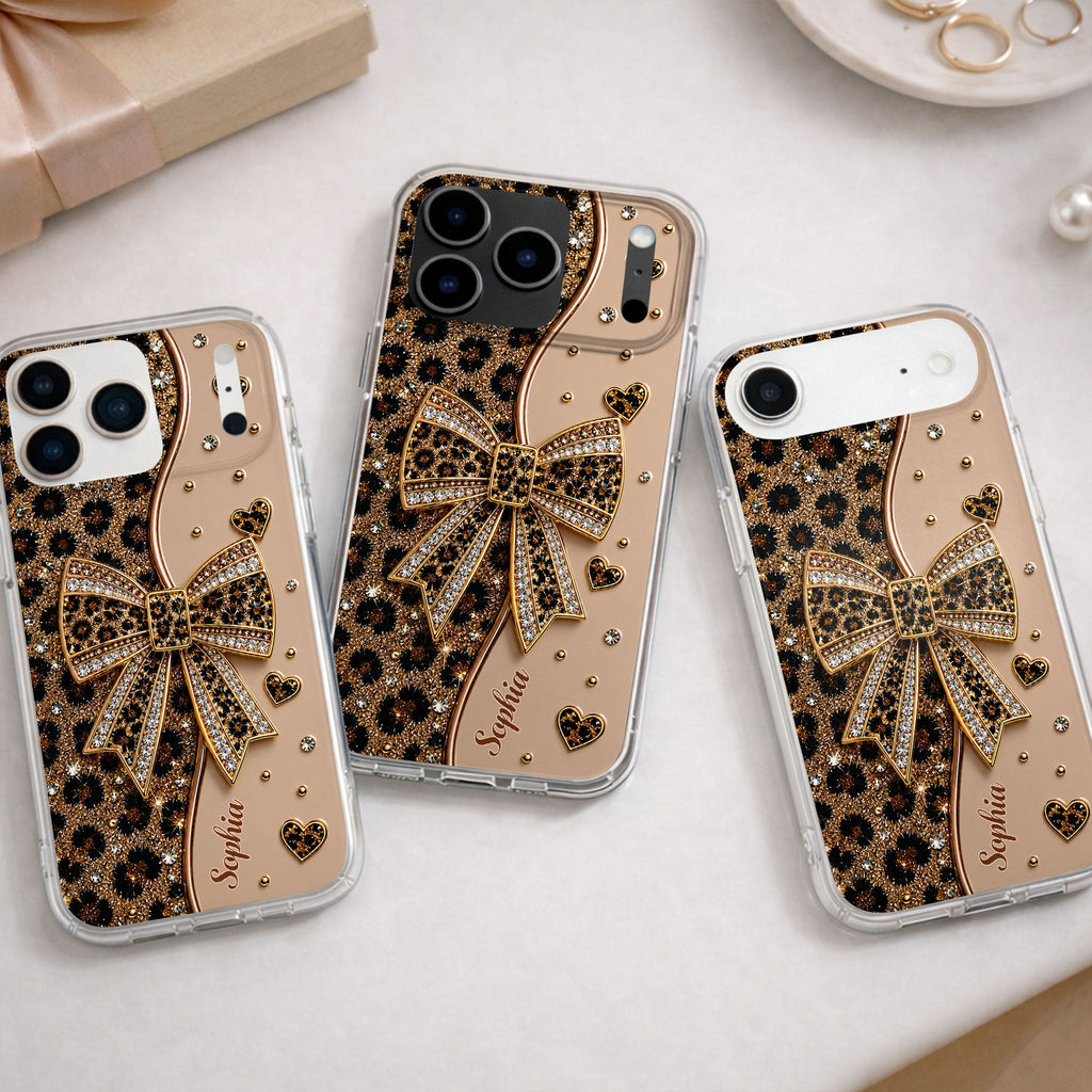Personalized Leopard Print Clear Phone Case Custom Name Gift for Her