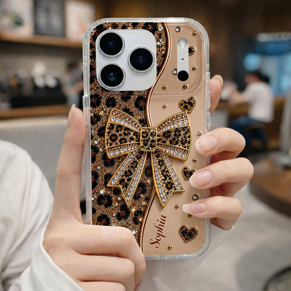 Personalized Leopard Print Clear Phone Case Custom Name Gift for Her