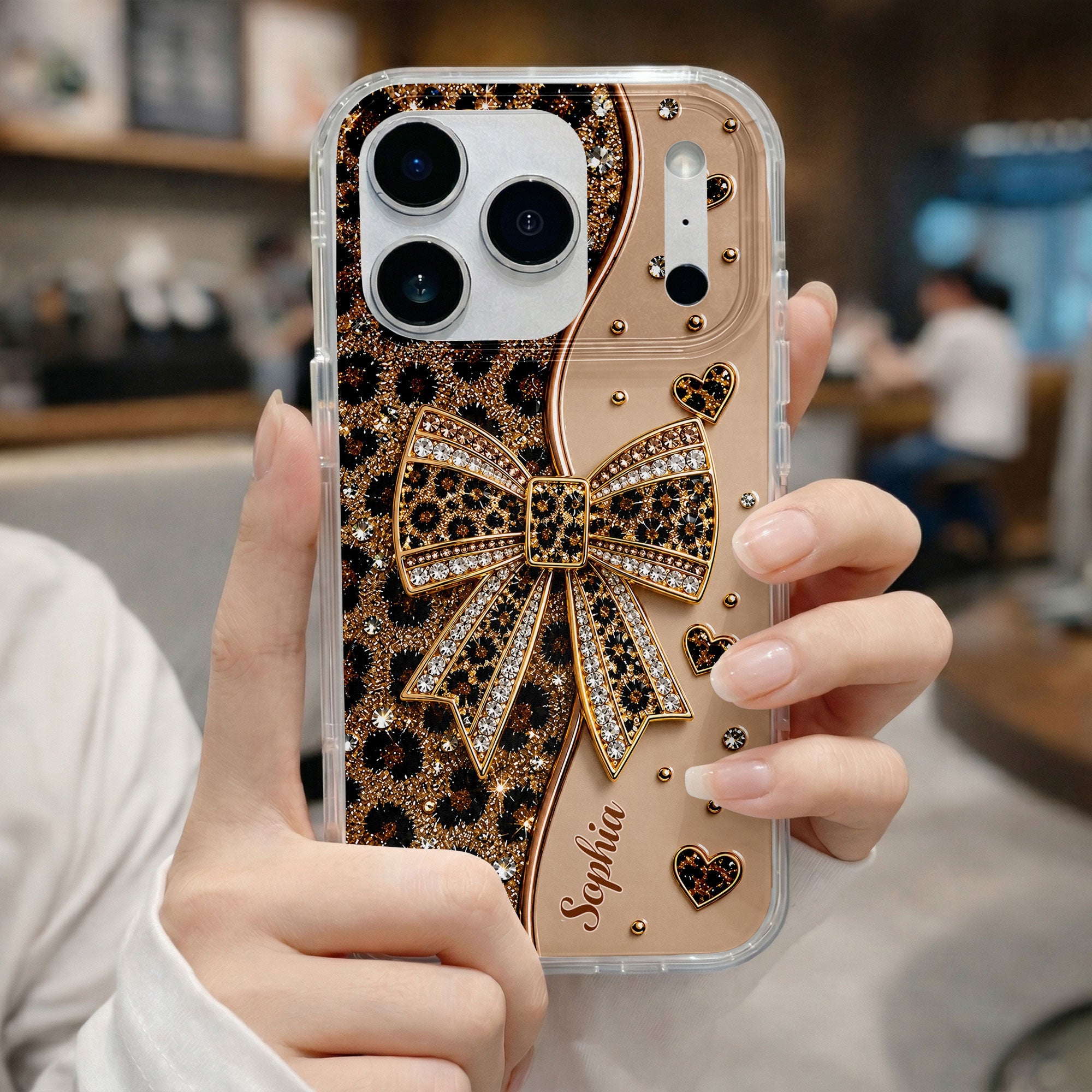 Personalized Leopard Print Clear Phone Case Custom Name Gift for Her