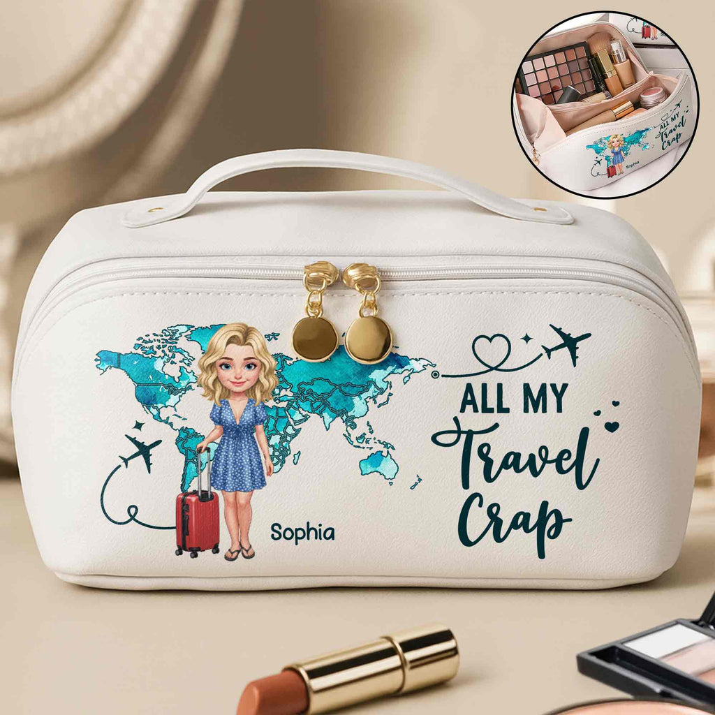Personalized Faux Leather Makeup Bag Custom Name Gift for Women Leather Makeup Bag GradoCreations