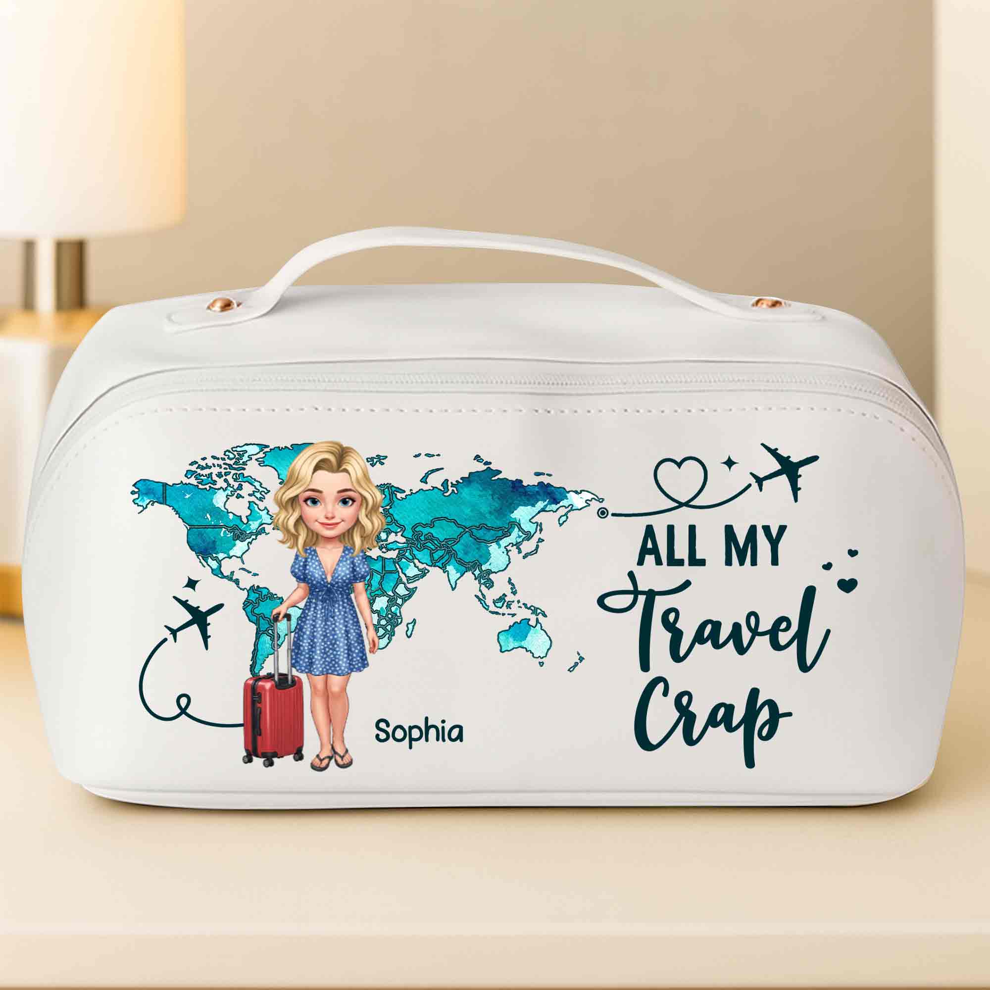 Personalized Faux Leather Makeup Bag Custom Name Gift for Women Leather Makeup Bag GradoCreations