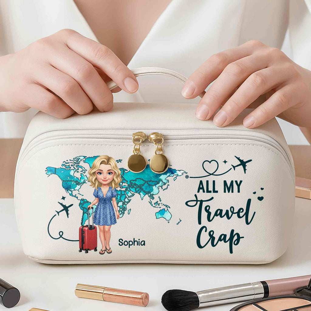 Personalized Faux Leather Makeup Bag Custom Name Gift for Women Leather Makeup Bag GradoCreations