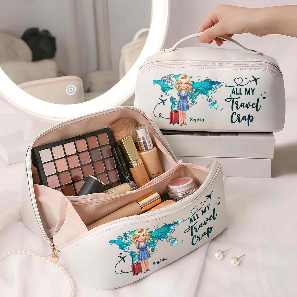 Personalized Faux Leather Makeup Bag Custom Name Gift for Women Leather Makeup Bag GradoCreations