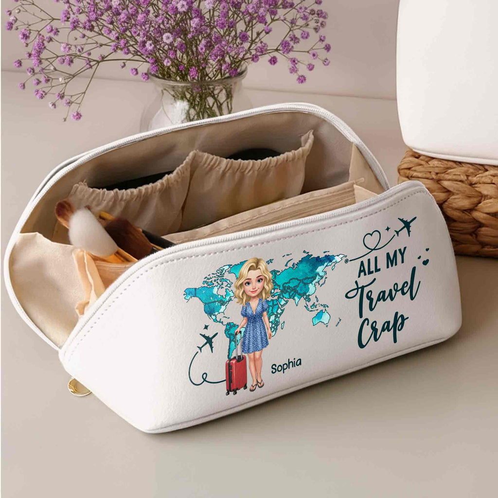 Personalized Faux Leather Makeup Bag Custom Name Gift for Women Leather Makeup Bag GradoCreations