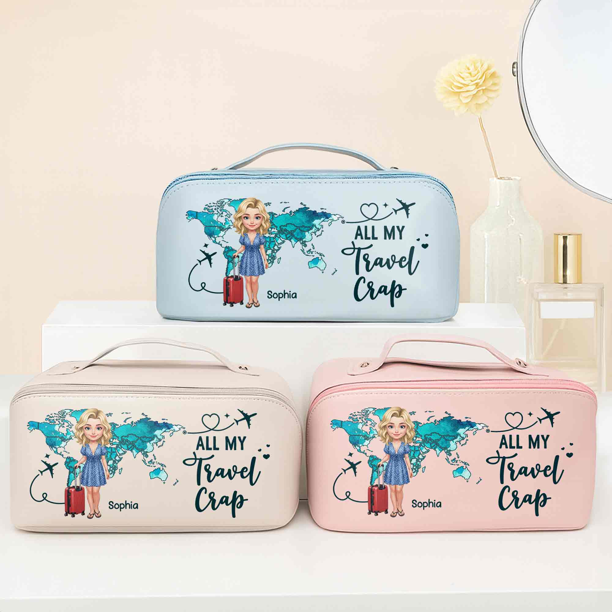 Personalized Faux Leather Makeup Bag Custom Name Gift for Women Leather Makeup Bag GradoCreations