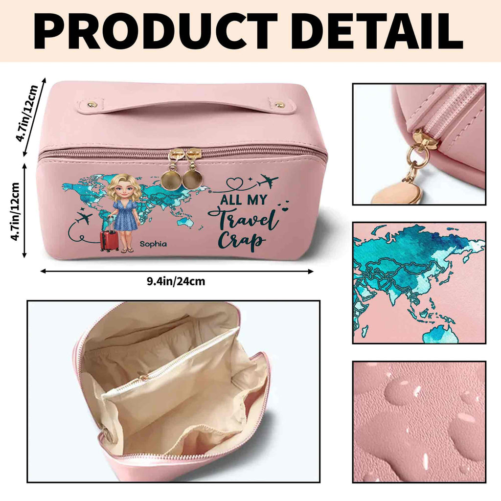 Personalized Faux Leather Makeup Bag Custom Name Gift for Women Leather Makeup Bag GradoCreations