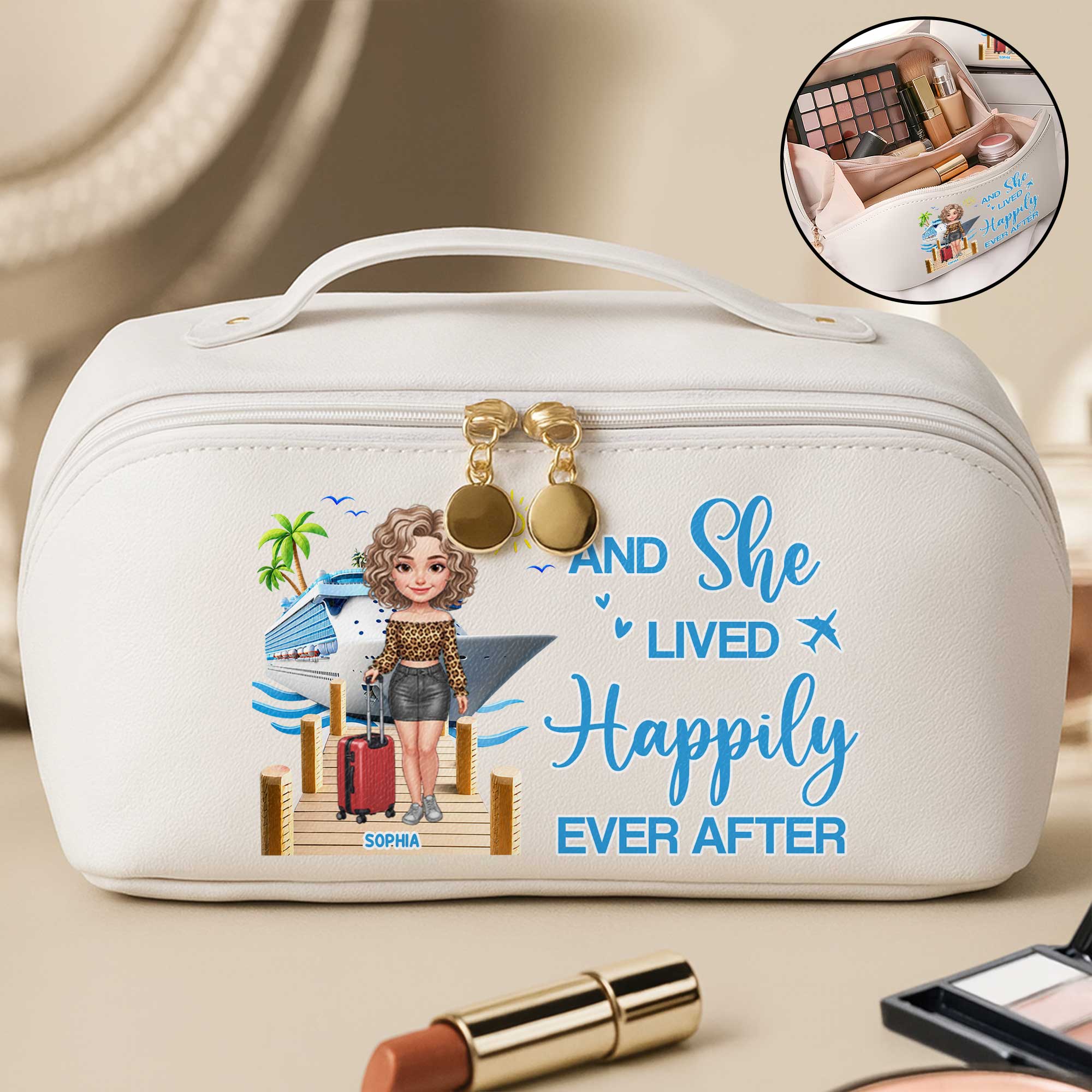 Personalized Faux Leather Makeup Bag Custom Name Travel Gift for Women Leather Makeup Bag GradoCreations