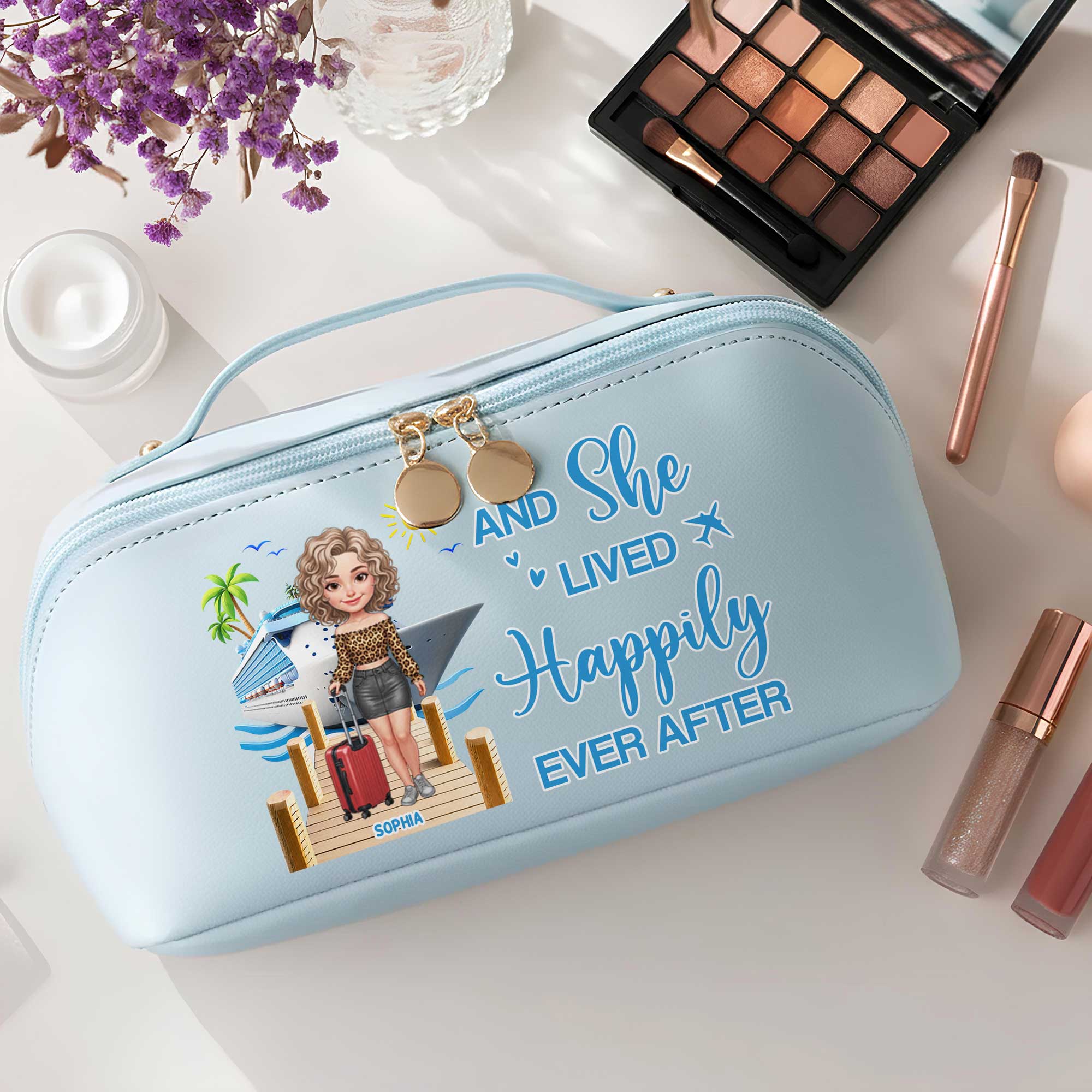 Personalized Faux Leather Makeup Bag Custom Name Travel Gift for Women Leather Makeup Bag GradoCreations