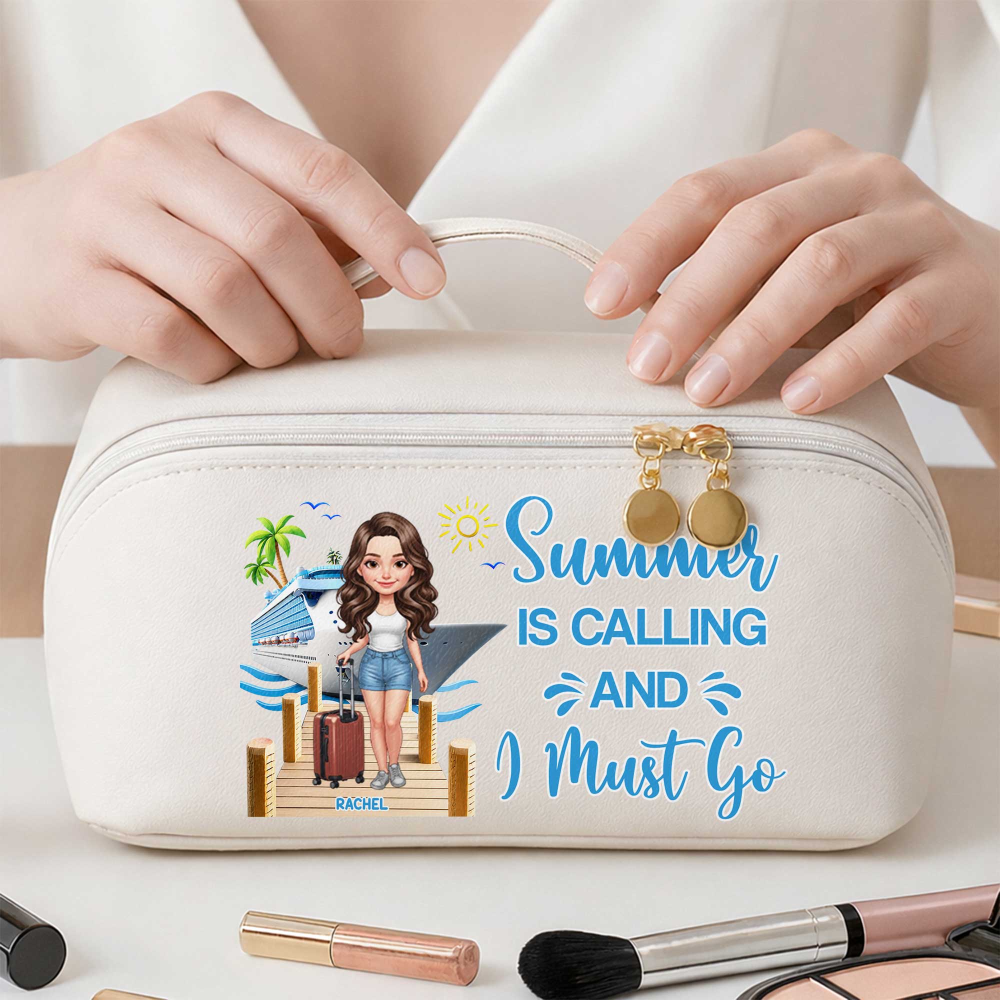 Personalized Faux Leather Makeup Bag Custom Name Travel Gift for Women Leather Makeup Bag GradoCreations