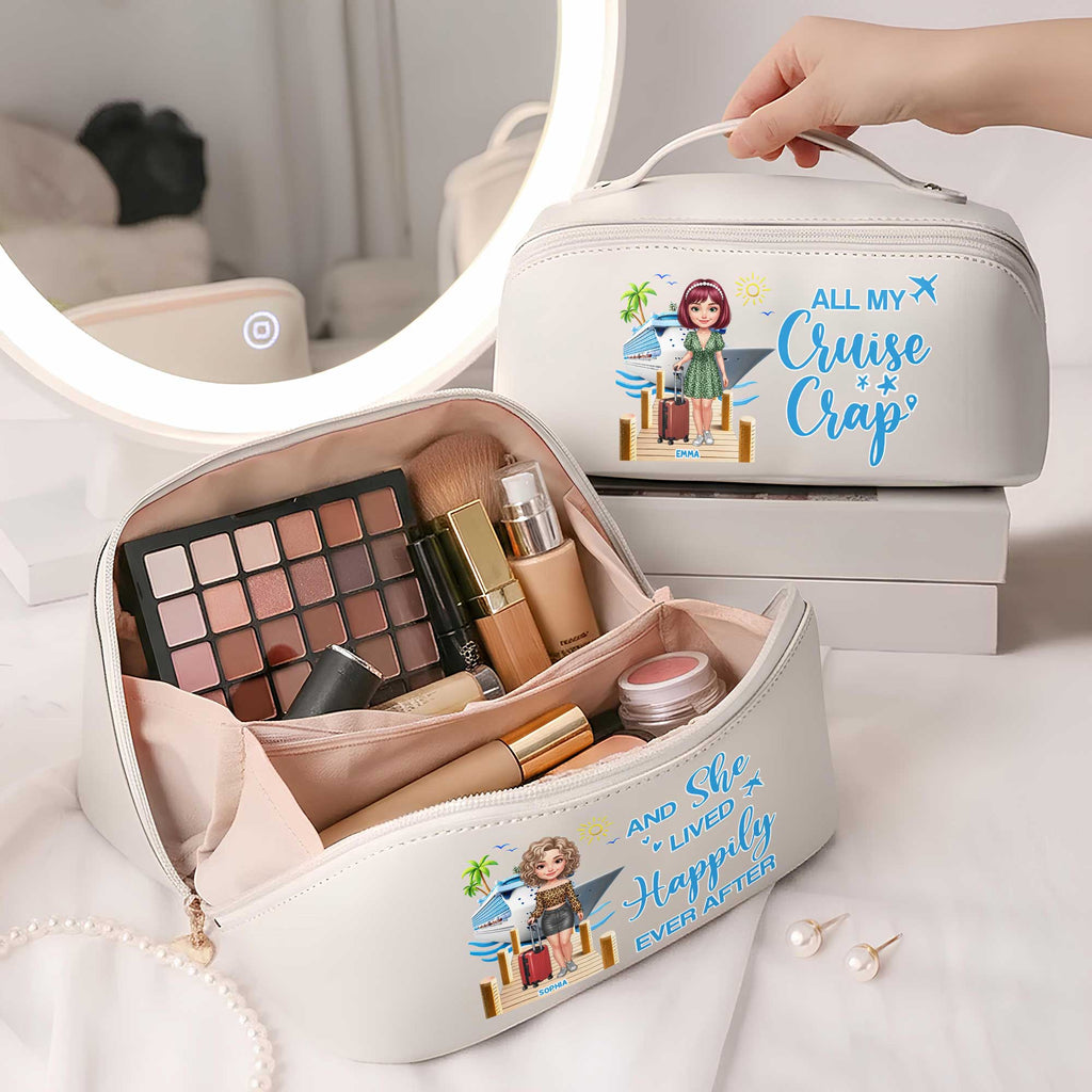 Personalized Faux Leather Makeup Bag Custom Name Travel Gift for Women Leather Makeup Bag GradoCreations