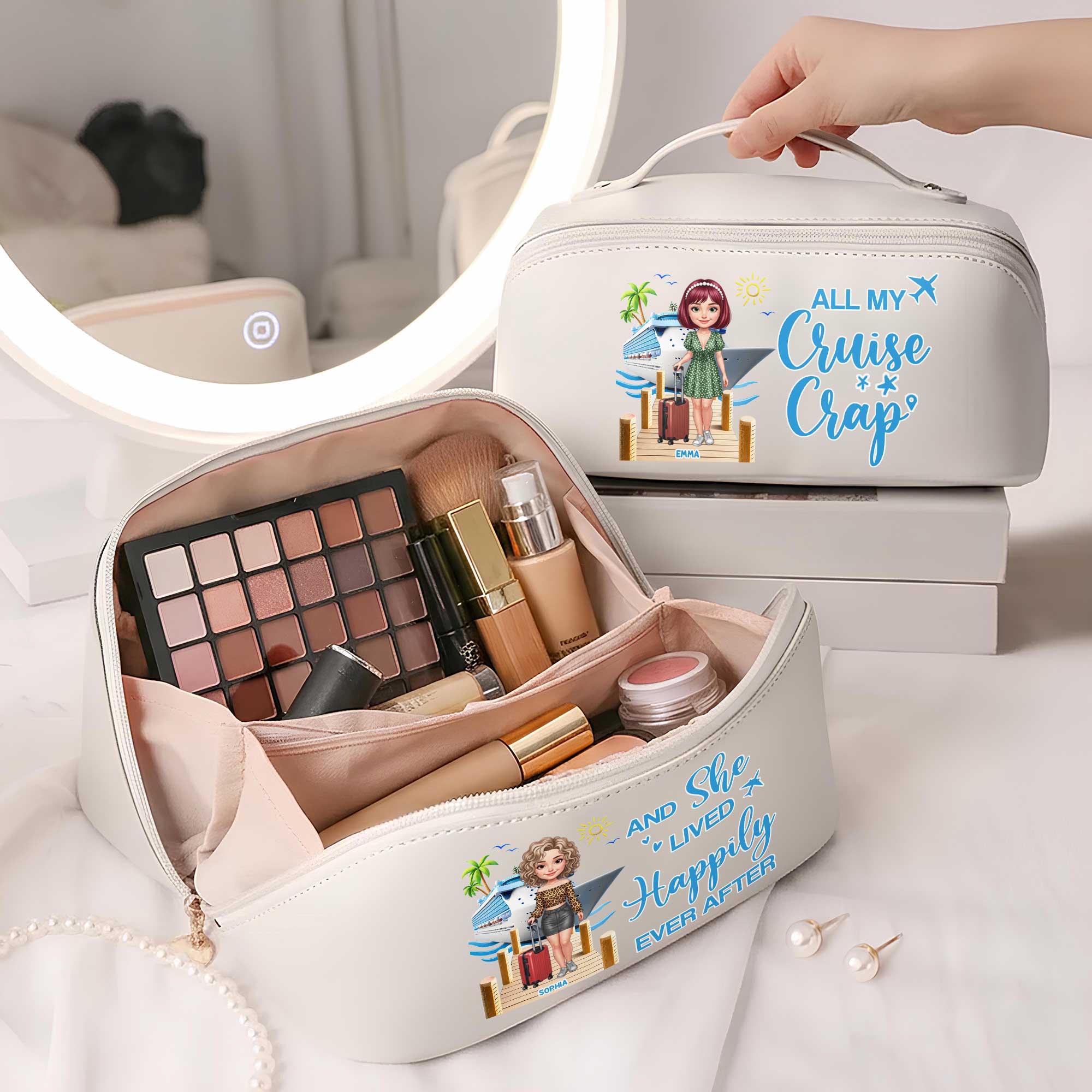 Personalized Faux Leather Makeup Bag Custom Name Travel Gift for Women Leather Makeup Bag GradoCreations