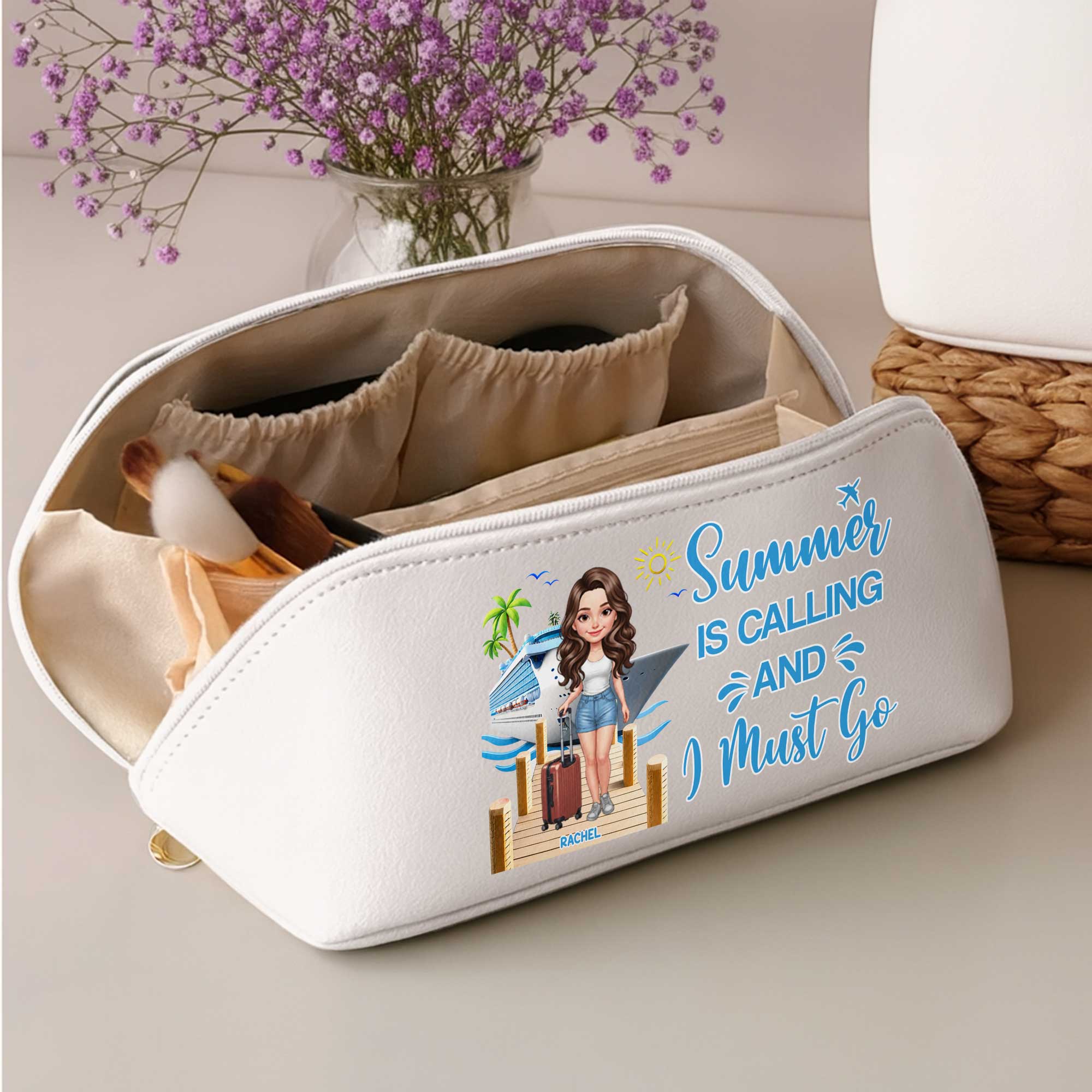 Personalized Faux Leather Makeup Bag Custom Name Travel Gift for Women Leather Makeup Bag GradoCreations