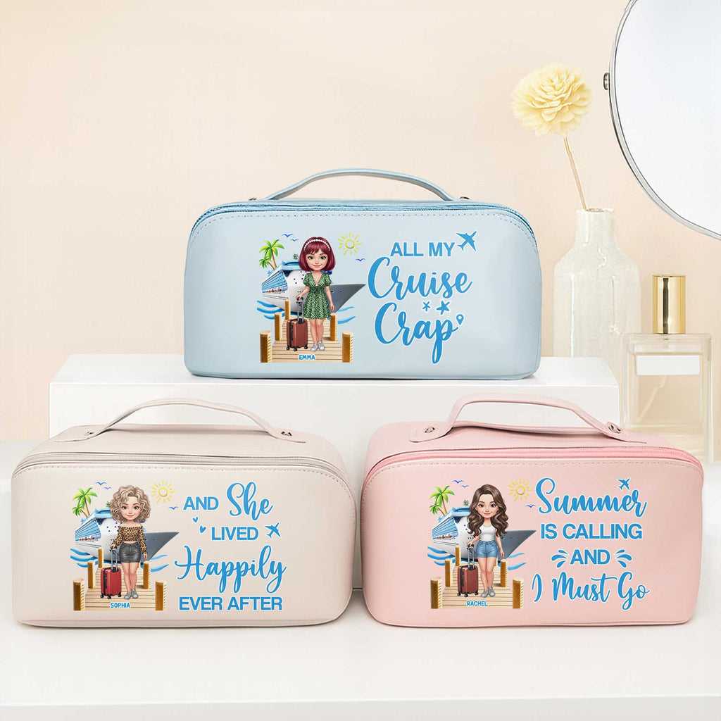 Personalized Faux Leather Makeup Bag Custom Name Travel Gift for Women Leather Makeup Bag GradoCreations