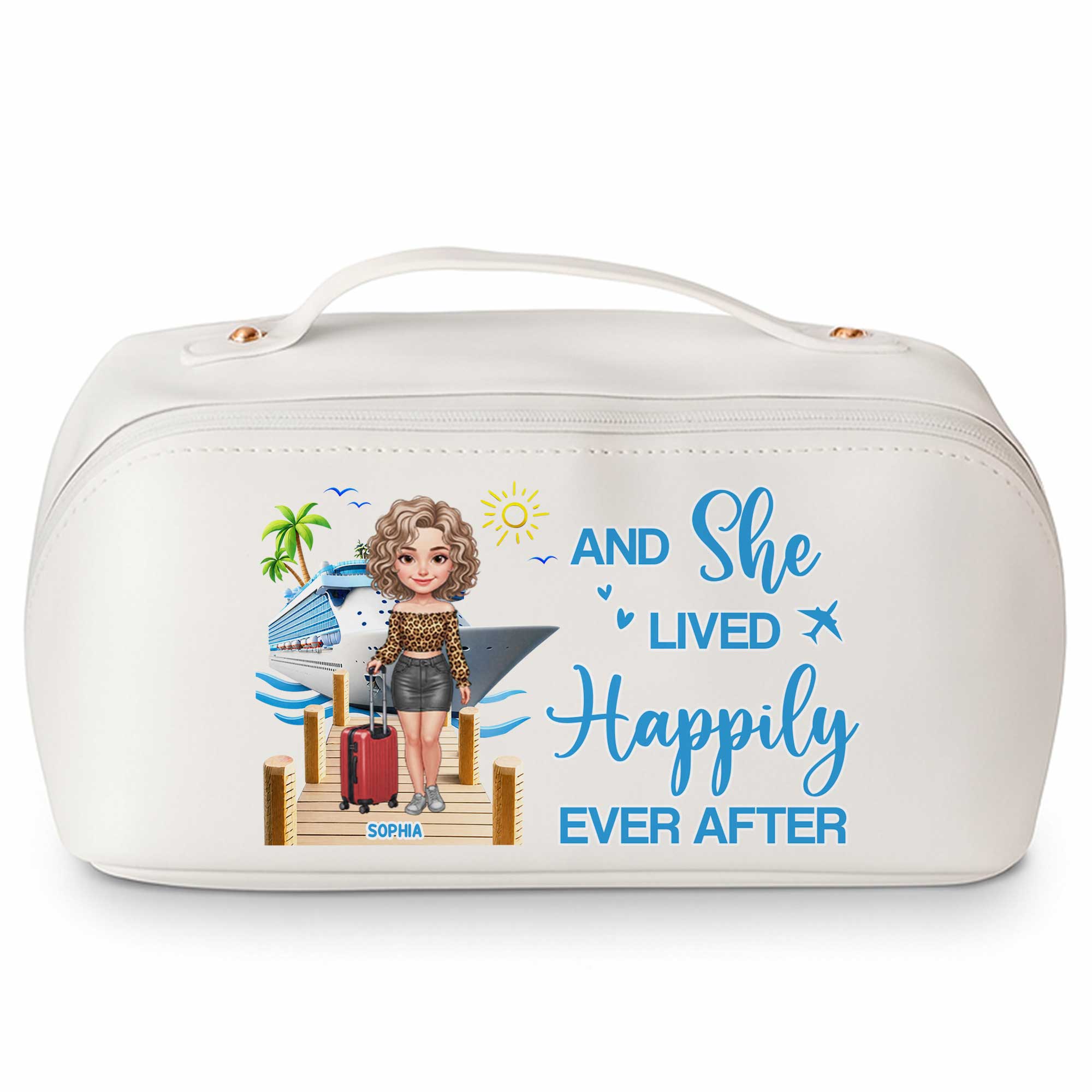 Personalized Faux Leather Makeup Bag Custom Name Travel Gift for Women Leather Makeup Bag GradoCreations