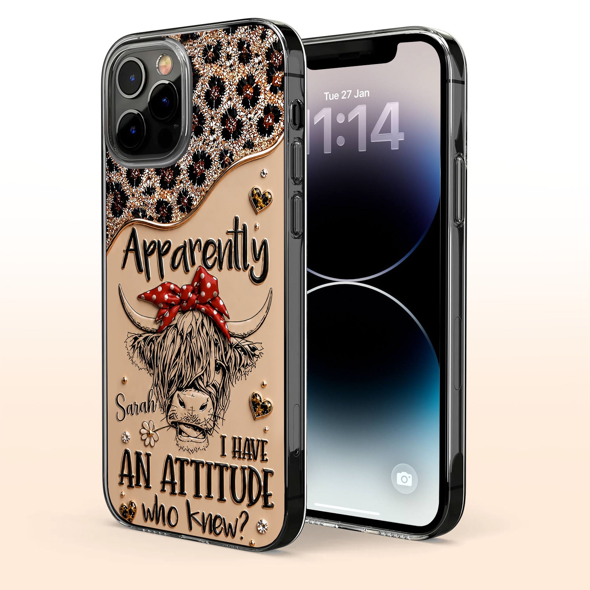 Personalized Clear Phone Case with Highland Cow Design for Her Clear Phone Case GradoCreations
