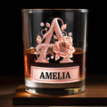 Personalized Floral Rose Gold Initial Custom Whiskey Glass Gift Whiskey Glass GradoCreations