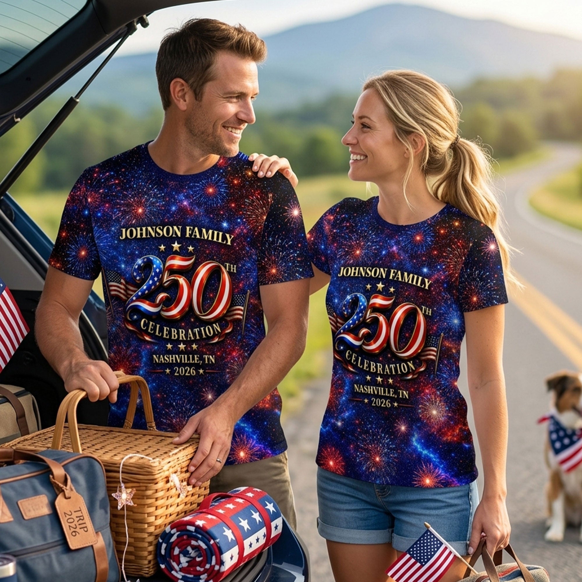 Personalized 250th Celebration AOP T-Shirt for Family | Patriotic Gift