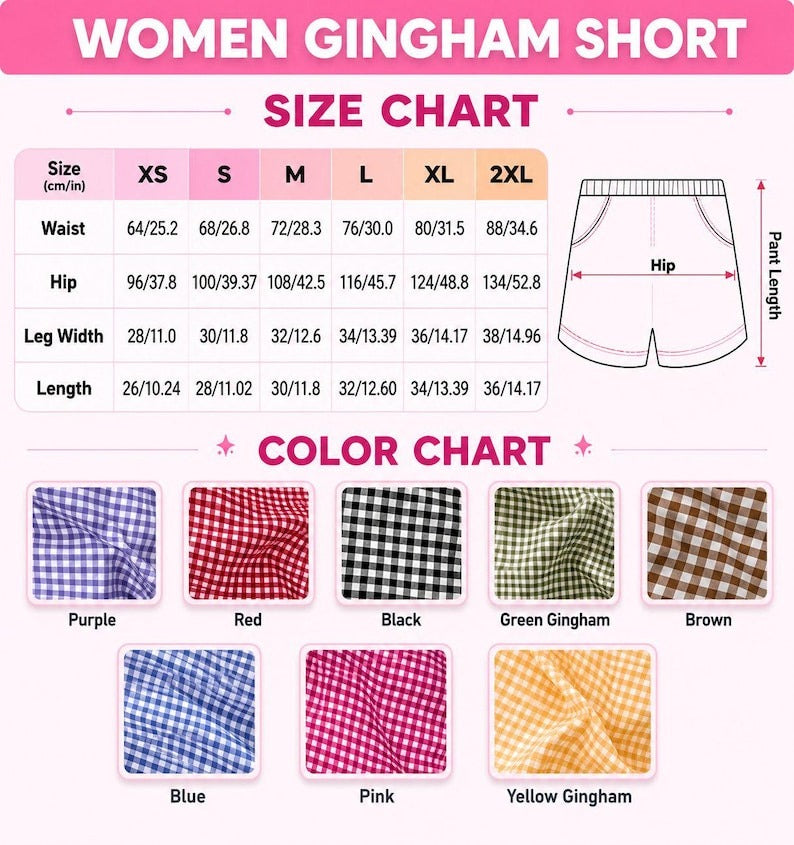 Personalized Gingham Shorts with Embroidery Gift for Her