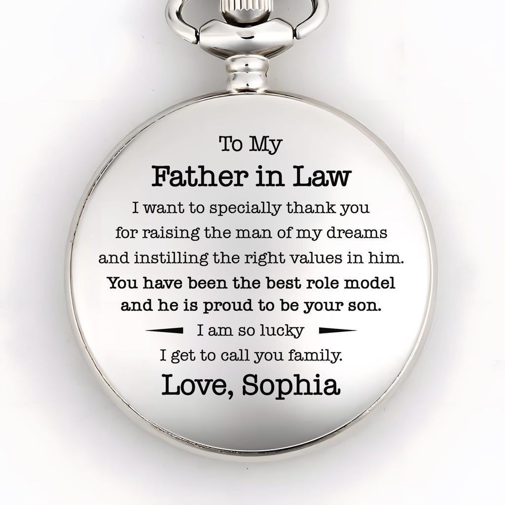 Personalized Silver-Plated Pocket Watch Custom Engraved Gift for Father-in-Law