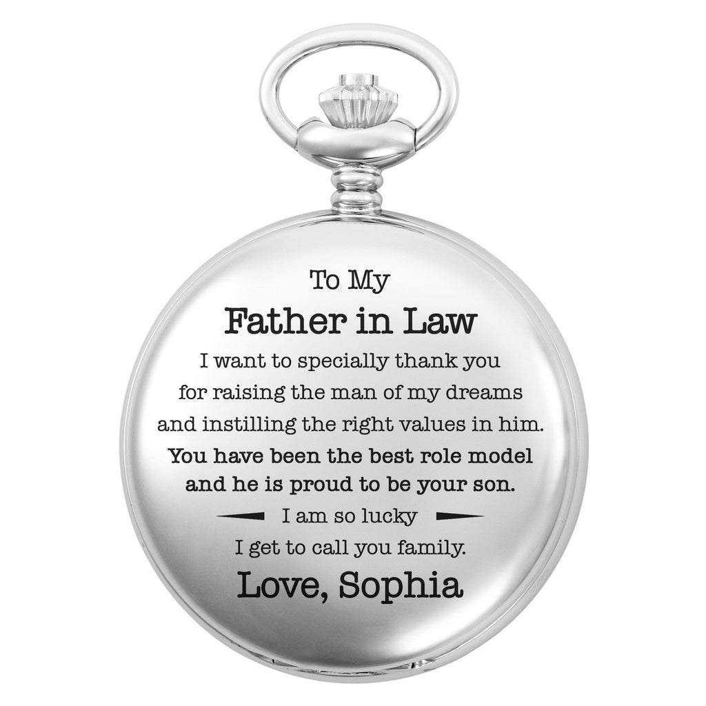 Personalized Silver-Plated Pocket Watch Custom Engraved Gift for Father-in-Law