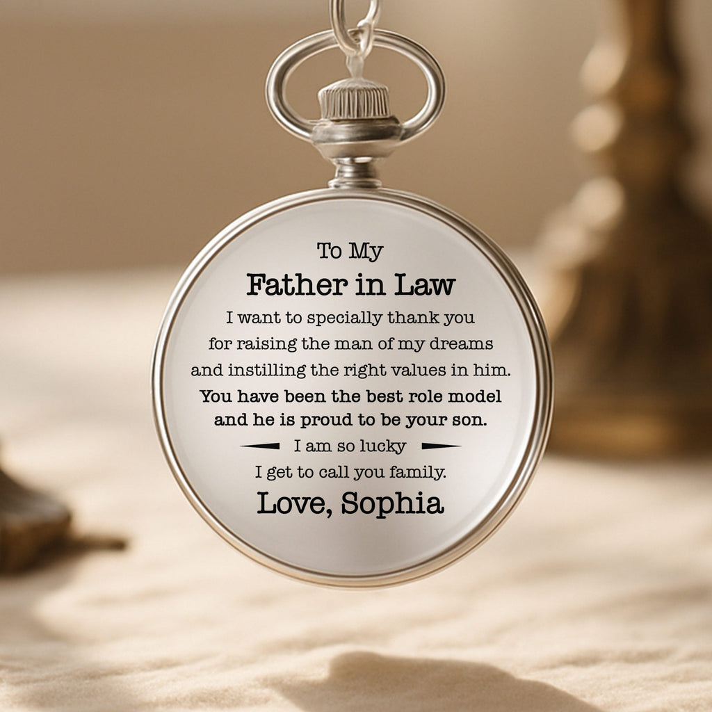 Personalized Silver-Plated Pocket Watch Custom Engraved Gift for Father-in-Law